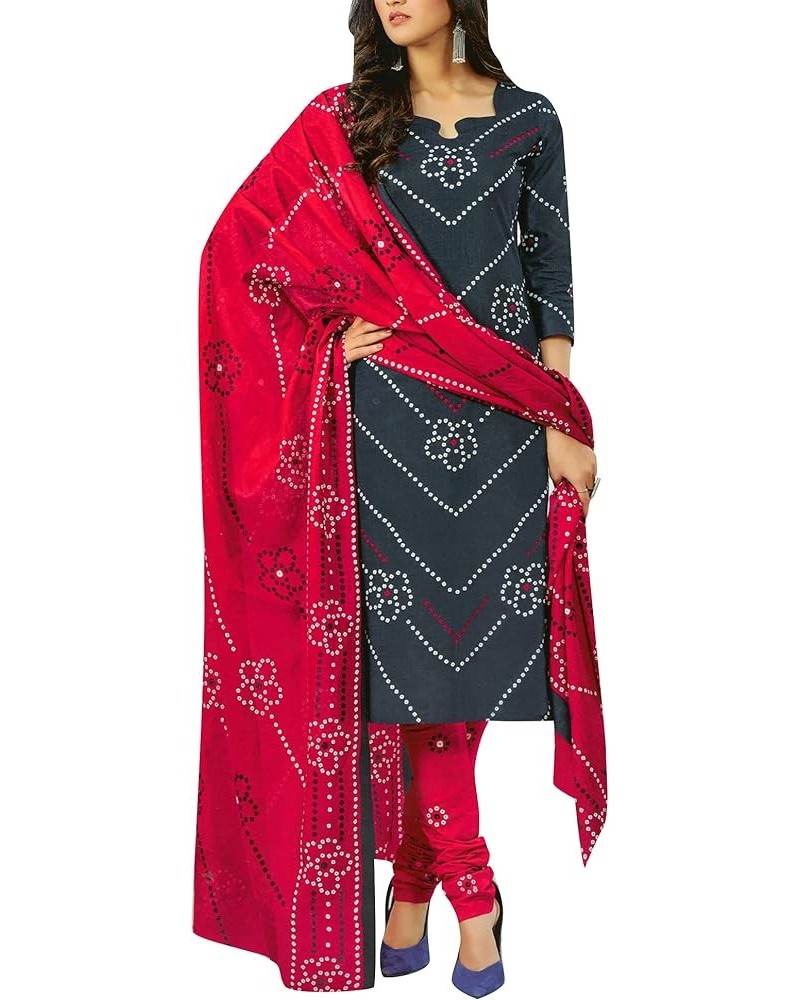 100% Cotton Bandhani Printed Salwar Kameez Suit with Cotton Dupatta Navy Blue $26.79 Dresses