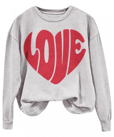 Valentine Day Shirts Women Long Sleeve Pullover Sweatshirts Love Heart Print Shirts Casual Loose Crewneck Tops Gray-2-lightni...