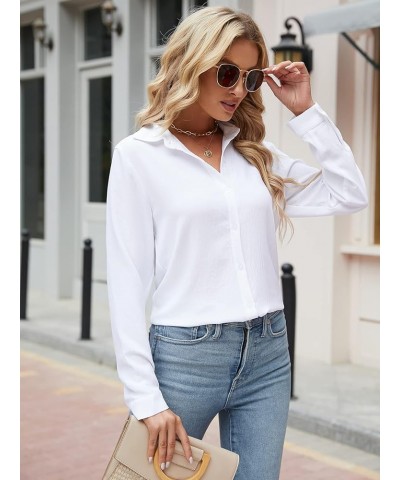 Women's Button Down Shirts V Neck Dress Shirts for Women Long Sleeve Office Casual Business Plain Blouses Tops White $8.40 Bl...