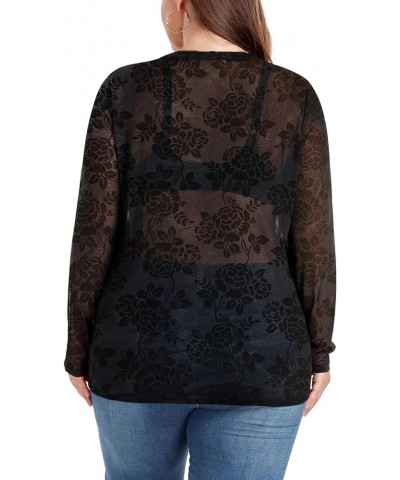 Women's Plus Size Mesh Sheer See Through Short Sleeve Blouse Tops Tshirts Z-10 Floral $10.50 Tops