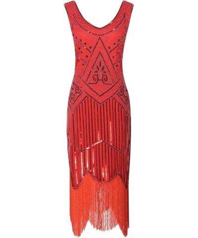 1920s Gatsby Fringed Paisley Plus Size Flapper Dress with 20s Accessories Set Flower Red Red $23.95 Sets