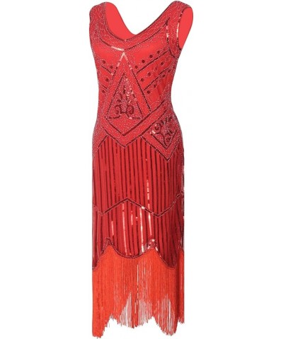 1920s Gatsby Fringed Paisley Plus Size Flapper Dress with 20s Accessories Set Flower Red Red $23.95 Sets