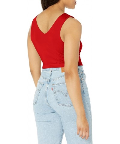 Women's Basic V Neck Stretchy Slim Fit Knit Crop Tank Top Red $8.54 Tanks