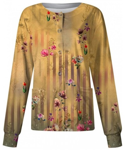 Womens Scrub Jackets Long Sleeve Snap Front Warm Up Scrubs Tops Floral Printed Nurse Doctor Working Uniforms 09 $10.76 Tops