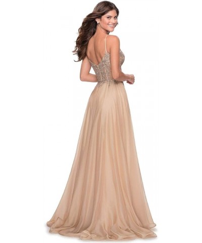 Women's Lace Appliqued Chiffon Prom Dresses Long with Slit Spaghetti Straps V Neck Formal Party Gowns YZTS027 Ivory $43.34 Dr...