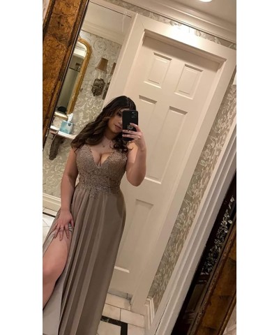 Women's Lace Appliqued Chiffon Prom Dresses Long with Slit Spaghetti Straps V Neck Formal Party Gowns YZTS027 Ivory $43.34 Dr...