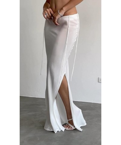 Y2k 2 Piece Skirt Set Outfits for Women Low Cut Lace Trim Cami Top Bodycon Maxi Skirt Summer Party Beach Sexy White $10.39 Suits