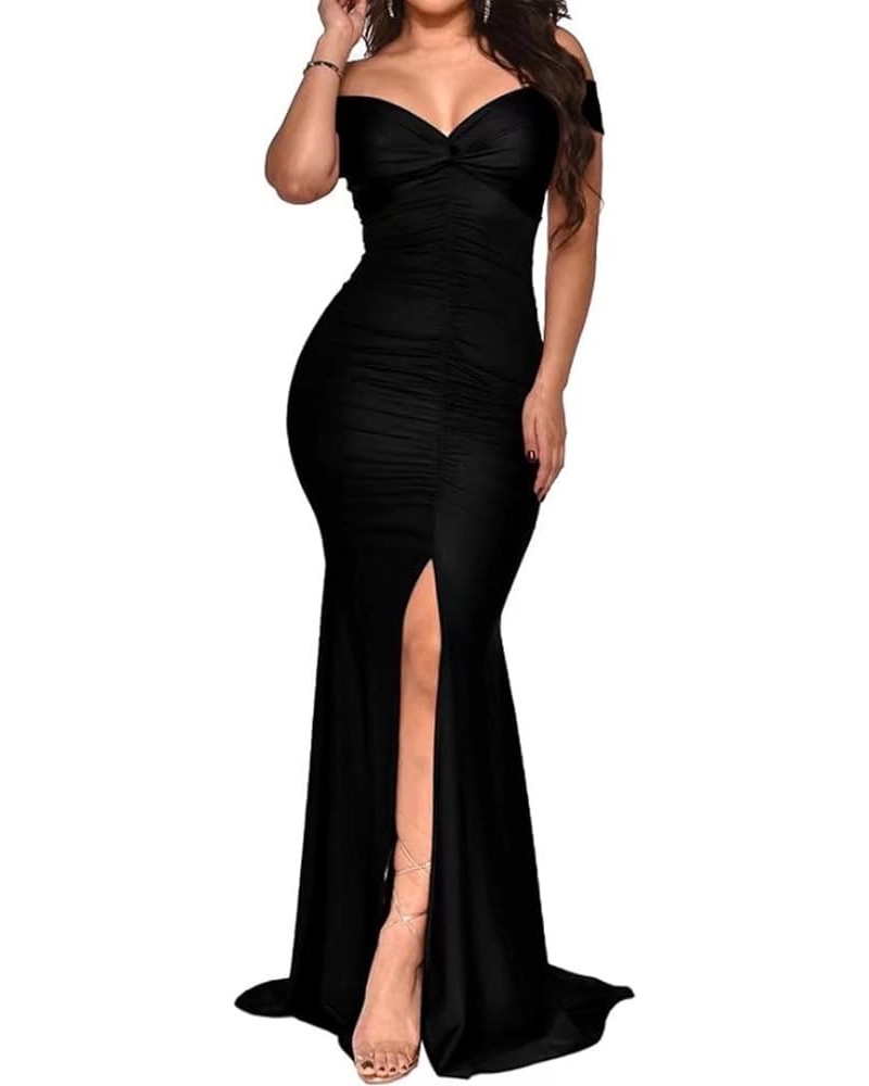Women Sexy Elegant One Shoulder High Split Cutout Asymmetrical Long Evening Dress A Black $8.09 Dresses