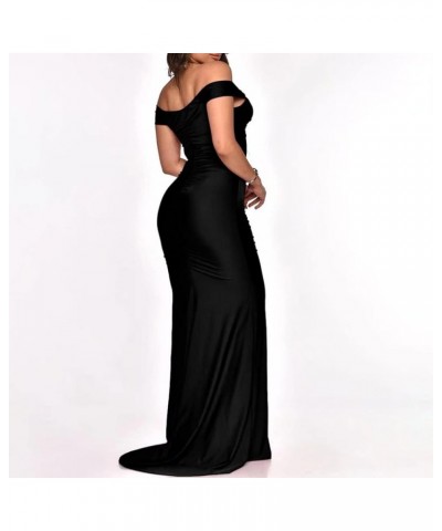 Women Sexy Elegant One Shoulder High Split Cutout Asymmetrical Long Evening Dress A Black $8.09 Dresses