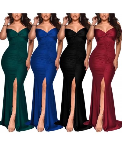 Women Sexy Elegant One Shoulder High Split Cutout Asymmetrical Long Evening Dress A Black $8.09 Dresses
