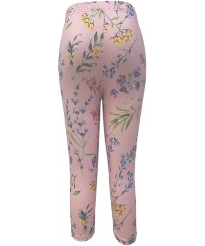Women's Summer Elastic High Waisted Floral Capri Leggings Comfy Stretch Slim Knee Length Cropped Yoga Pants Pink Floral $11.7...