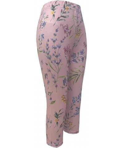 Women's Summer Elastic High Waisted Floral Capri Leggings Comfy Stretch Slim Knee Length Cropped Yoga Pants Pink Floral $11.7...