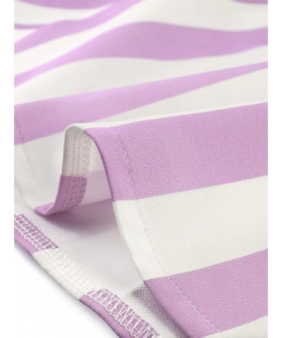 Women's Striped Button Front Elastic Back Waist A-Line Midi Skirt Purple $14.40 Skirts