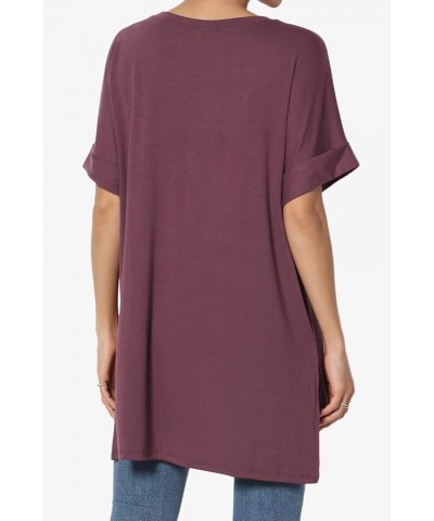 Women's Casual Round Neck Cuffed Short Sleeve Loose Tee Basic Jersey Top T-Shirt Dusty Plum $10.34 Tops
