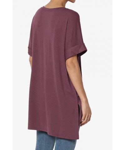 Women's Casual Round Neck Cuffed Short Sleeve Loose Tee Basic Jersey Top T-Shirt Dusty Plum $10.34 Tops