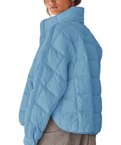 Women's Lightweight Oversized Long Sleeve Zip Water Resistant Packable Puffer Jacket Warm Short Winter Coat Sky Blue $32.47 J...
