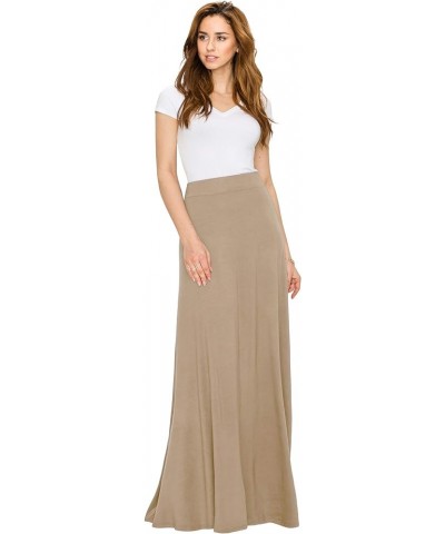 Women's Solid Maxi Skirt with Elastic Waist Band Wb1434_taupe $14.01 Skirts