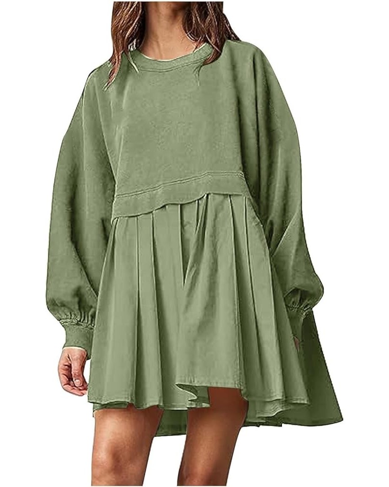 Women Oversized Sweatshirt Dress 2023 Fall Fashion Patchwork Crewneck Long Sleeve Pullover Sweatshirt Flowy Mini Dress G Gree...