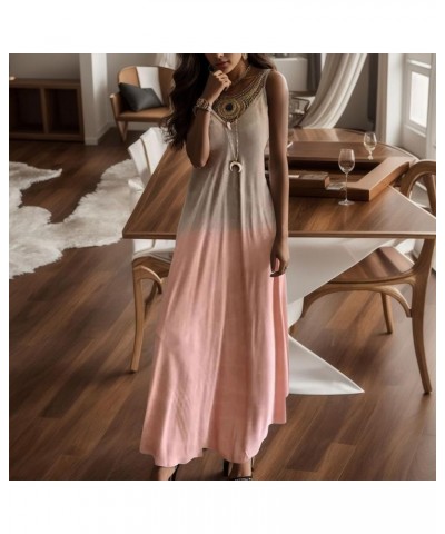 Women's Casual Loose Sundress Long Dress Sleeveless Tie Dye Split Maxi Dresses Summer Beach Dress with Pockets H2-pink $9.21 ...