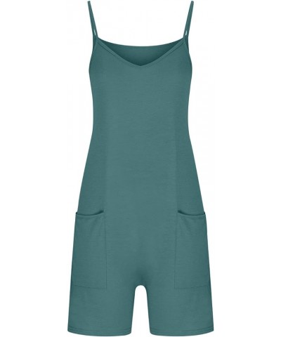 Summer Casual Short Rompers for Women Spaghetti Strap Casual Loose Jumpsuits with Pockets Solid Lounge Overalls 10 Sky Blue $...