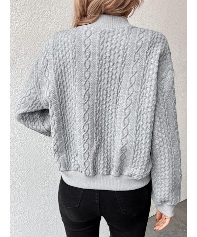 Women's Drop Shoulder Snap Button Bomber Jacket Open Front Cardigan Outwear Grey $11.59 Jackets
