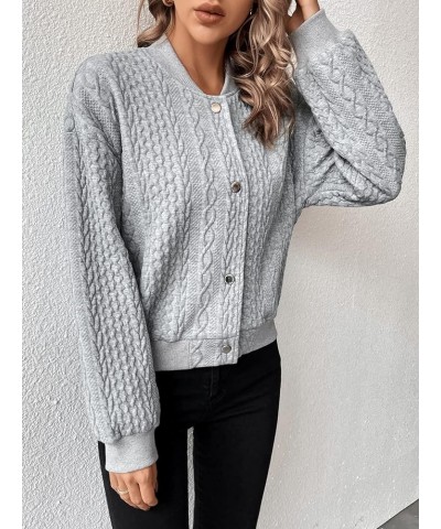 Women's Drop Shoulder Snap Button Bomber Jacket Open Front Cardigan Outwear Grey $11.59 Jackets