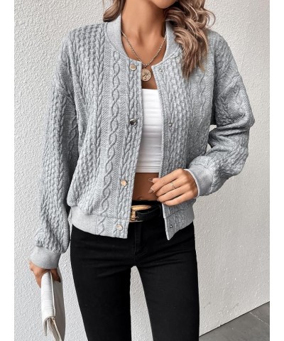 Women's Drop Shoulder Snap Button Bomber Jacket Open Front Cardigan Outwear Grey $11.59 Jackets