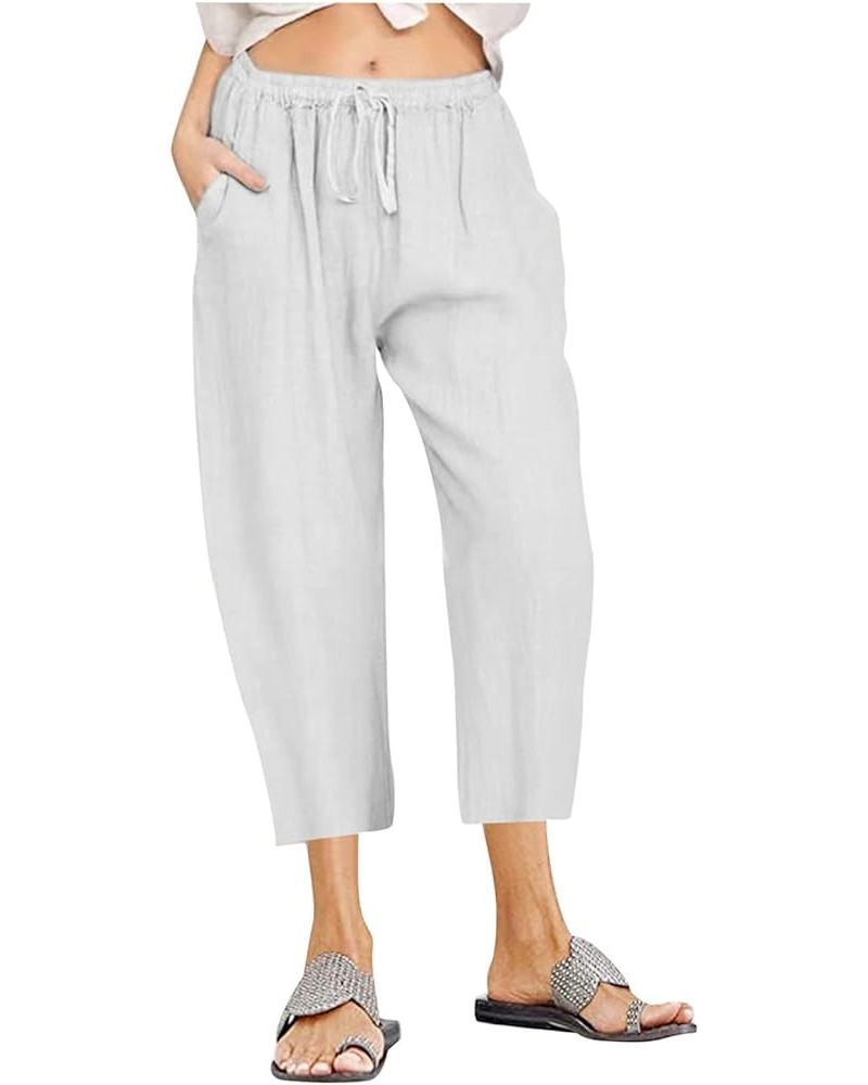 Womens Capris Pants 2023 Summer Capri Leggings Lightweight Casual High Wasit Stretch Pants Pockets Cropped Trousers 05,white ...
