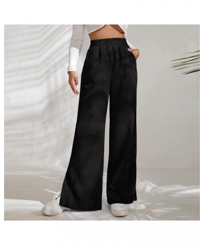 Women's Corduroy Pants Fall Fashion 2023 Elastic High Waisted Straight Leg Trousers Winter Work Pants with Pockets D01-black ...