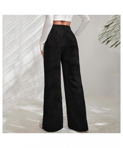 Women's Corduroy Pants Fall Fashion 2023 Elastic High Waisted Straight Leg Trousers Winter Work Pants with Pockets D01-black ...