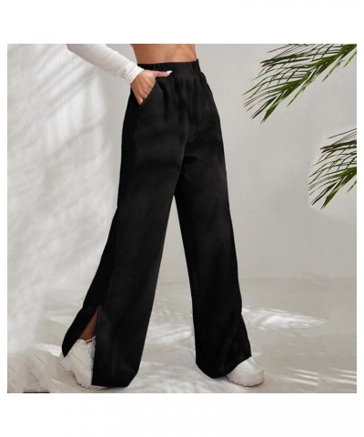 Women's Corduroy Pants Fall Fashion 2023 Elastic High Waisted Straight Leg Trousers Winter Work Pants with Pockets D01-black ...