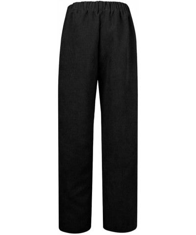 Women's Corduroy Pants Fall Fashion 2023 Elastic High Waisted Straight Leg Trousers Winter Work Pants with Pockets D01-black ...