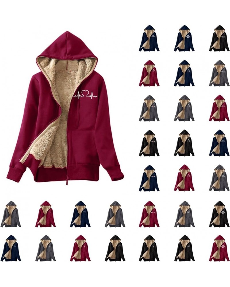 Womens Hoodies Winter Thick Fleece Lined Zip Up Hooded Sweatshirt Warm Comfy Long Sleeve Graphic Print Jacket Coat A01(today'...