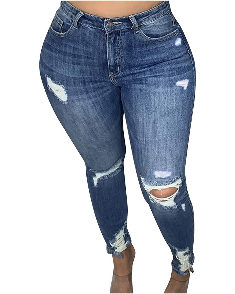 Women's Skinny Ripped Jeans High Waist Stretch Jeans Ripped Distressed Denim Pants Butt Lifting Jeans Blue $8.83 Jeans
