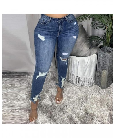 Women's Skinny Ripped Jeans High Waist Stretch Jeans Ripped Distressed Denim Pants Butt Lifting Jeans Blue $8.83 Jeans
