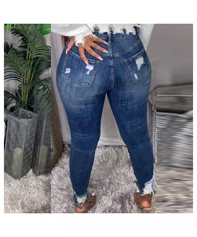 Women's Skinny Ripped Jeans High Waist Stretch Jeans Ripped Distressed Denim Pants Butt Lifting Jeans Blue $8.83 Jeans