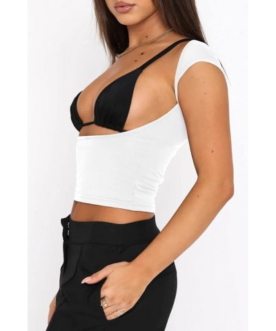 Womens Backless Tops Open Back Shirts Summer Crop Tops Short Sleeve Cute Clothes Y2k Tops 2024 White $10.19 T-Shirts