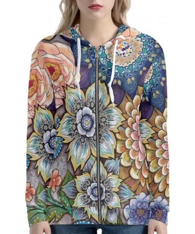 Women's Hoodies Y2K Zip Up Hooded Sweatshirts with Pockets Boho Floral Blossoms $18.50 Activewear