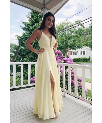 V Neck Bridesmaid Dresses for Women 2024 Long Simple Chiffon Formal with Slit A Line Evening Party Prom Dresses Z014 Dusty Ro...