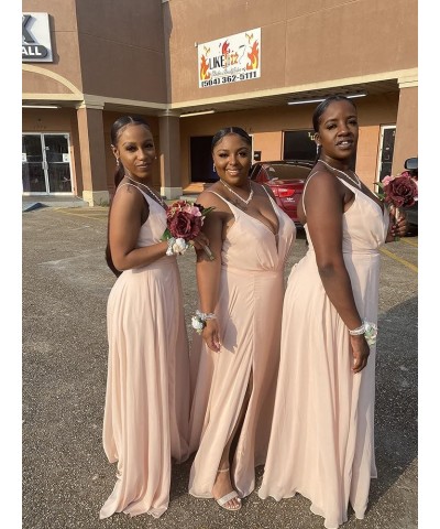 V Neck Bridesmaid Dresses for Women 2024 Long Simple Chiffon Formal with Slit A Line Evening Party Prom Dresses Z014 Dusty Ro...