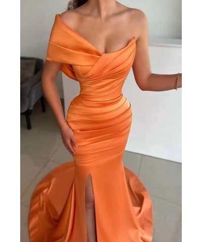 One Shoulder Mermaid Bridesmaid Dresses Long Satin Pleated Bodycon High Slit Prom Formal Evening Gowns for Wedding Fuchsia $4...