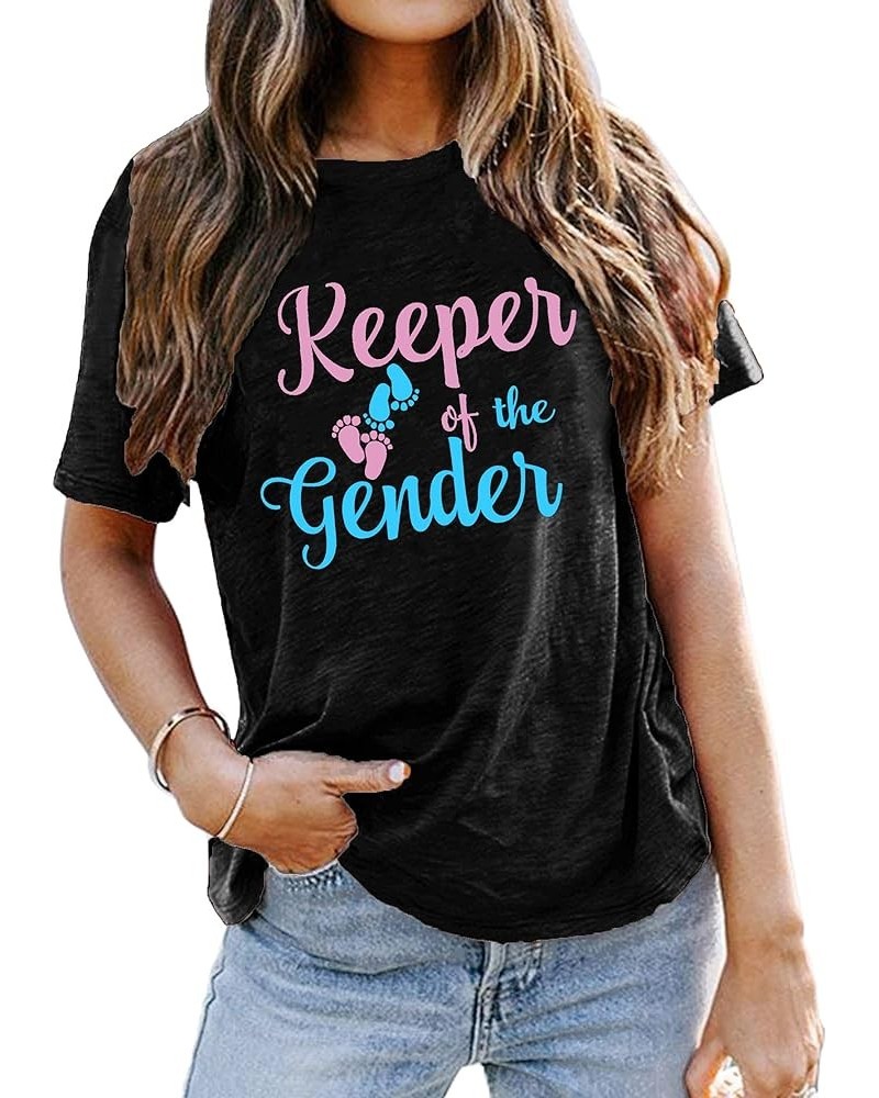 Keeper of The Gender Shirt Women Pregnancy Announcement T Shirt Gender Short Sleeve Tee Tops Black $10.19 T-Shirts