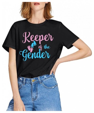 Keeper of The Gender Shirt Women Pregnancy Announcement T Shirt Gender Short Sleeve Tee Tops Black $10.19 T-Shirts