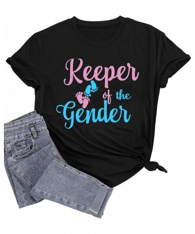 Keeper of The Gender Shirt Women Pregnancy Announcement T Shirt Gender Short Sleeve Tee Tops Black $10.19 T-Shirts