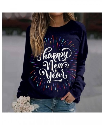 Happy New Year 2024 Shirt for Women Letter Printed Long Sleeve Oversized Crewneck Sweatshirts Loose Fit No Hood S-3XL 01-blac...