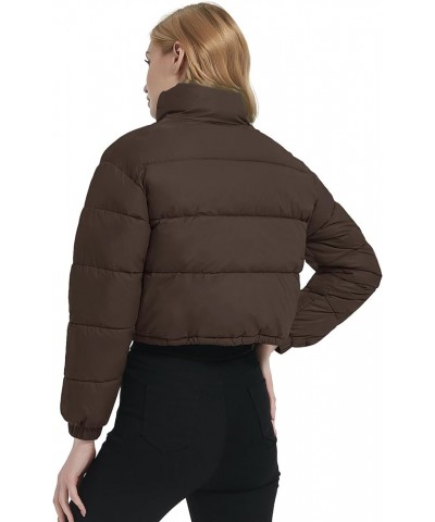 Women's Cropped Puffer Jacket Full Zip Stand Collar Quilted Jacket Winter Coats with Pockets Brown $16.44 Jackets