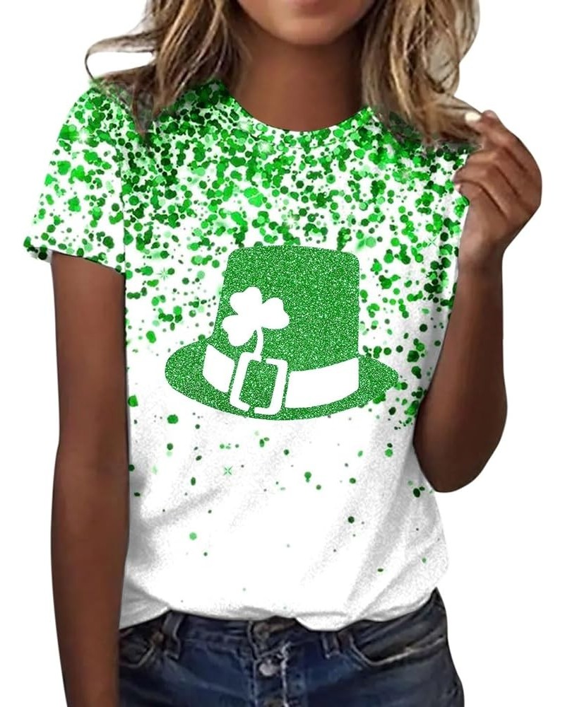Happy St. Patrick's Day Solid Tops Women Summer Cute Irish Loose Fit Short Sleeve Shamrock Lucky Tshirts Workout Club Z33_whi...