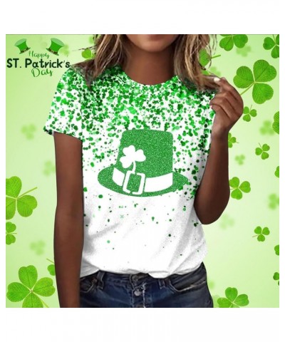 Happy St. Patrick's Day Solid Tops Women Summer Cute Irish Loose Fit Short Sleeve Shamrock Lucky Tshirts Workout Club Z33_whi...