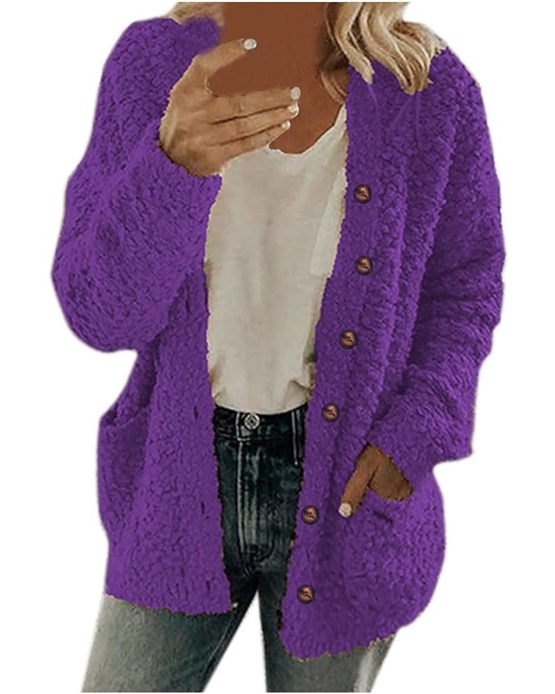 Womens Fleece Zip up Jacket Fall Fashion 2023 Hoodie Soft Lightweight Cardigan Fuzzy Jacket Sherpa Lined Fleece Jacket Purple...