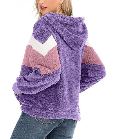 Women's Casual Fashion Loose Solid Color Hat Plus Fleece Collar Pocket Jacket 6-purple $11.57 Jackets